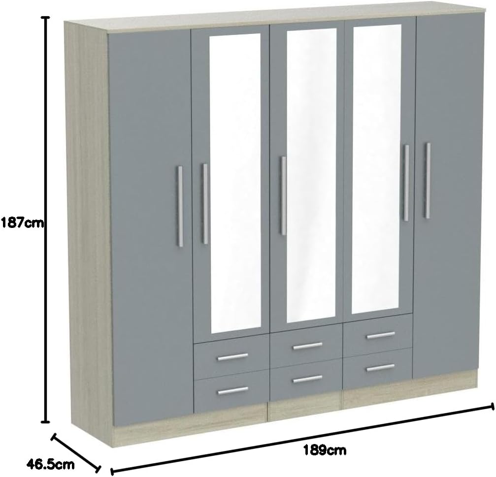 5 Door Fitment Mirrored Wardrobe