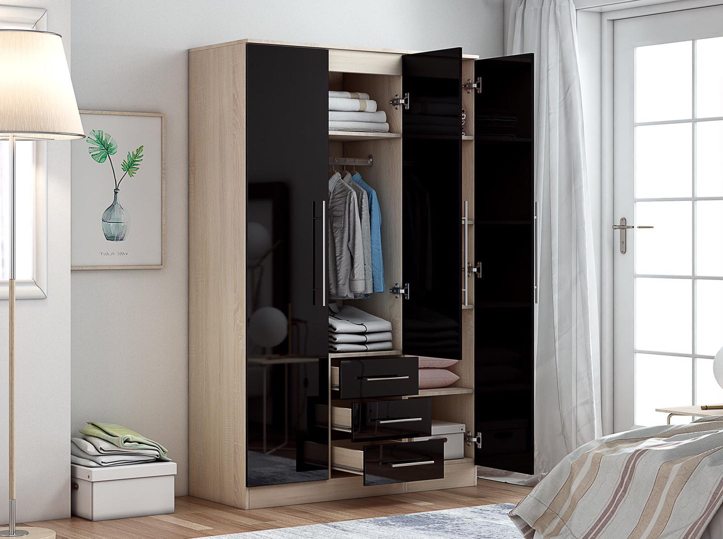 Combi Mirrored Wardrobe High Gloss