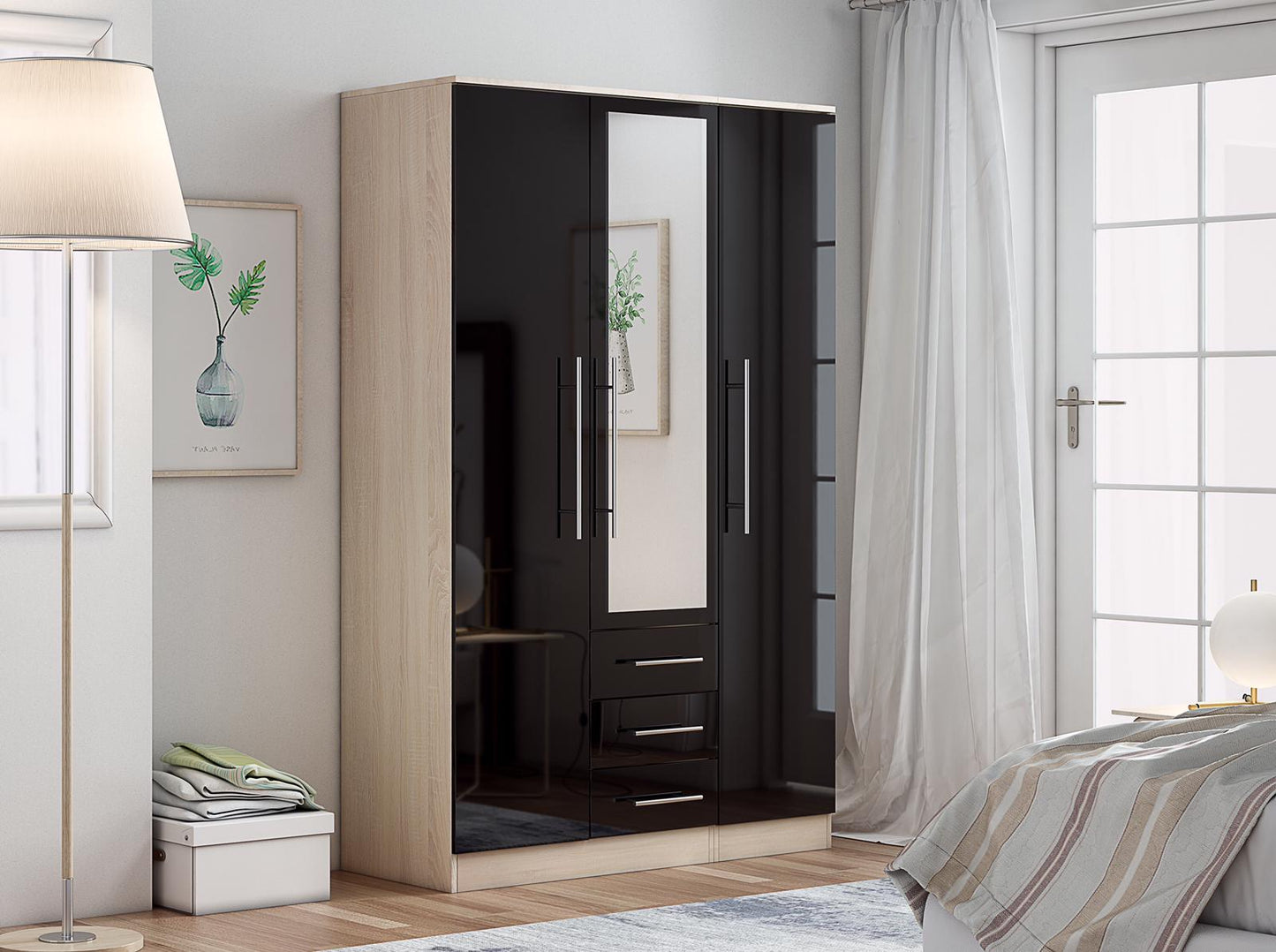 Combi Mirrored Wardrobe High Gloss