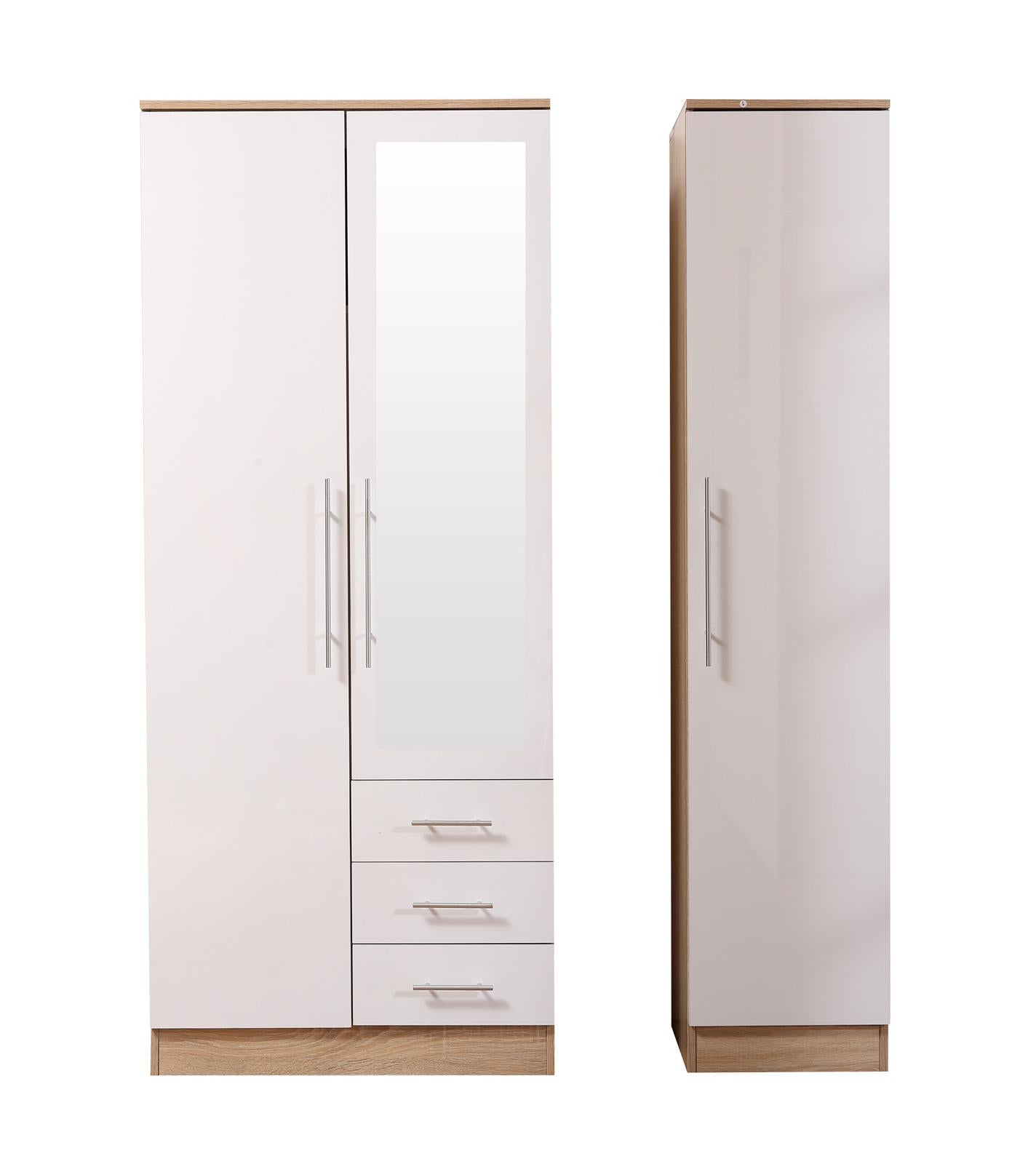 Combi Mirrored Wardrobe High Gloss