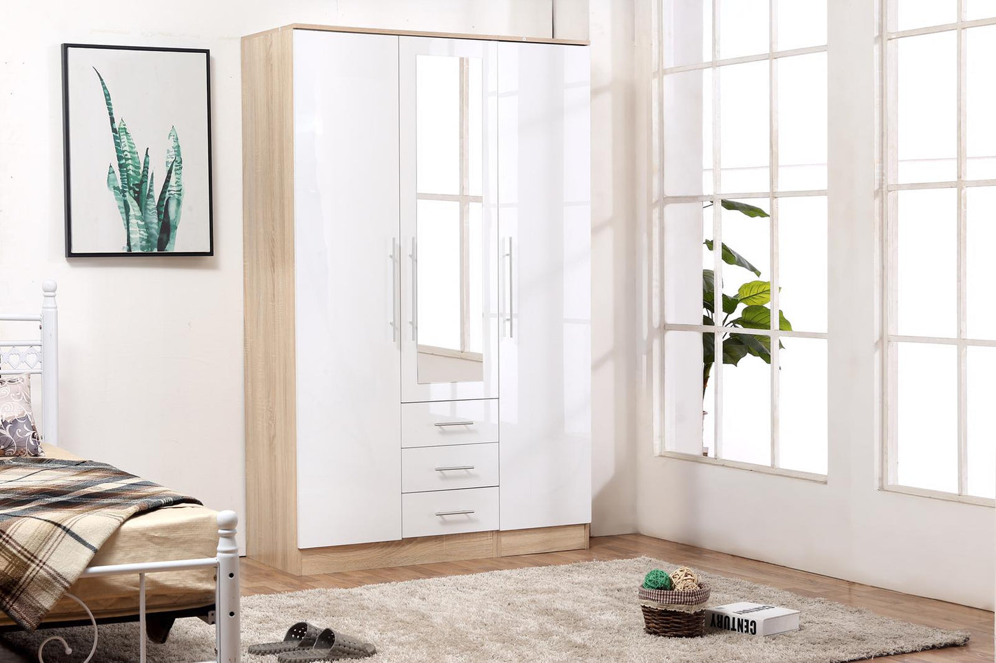 Combi Mirrored Wardrobe High Gloss