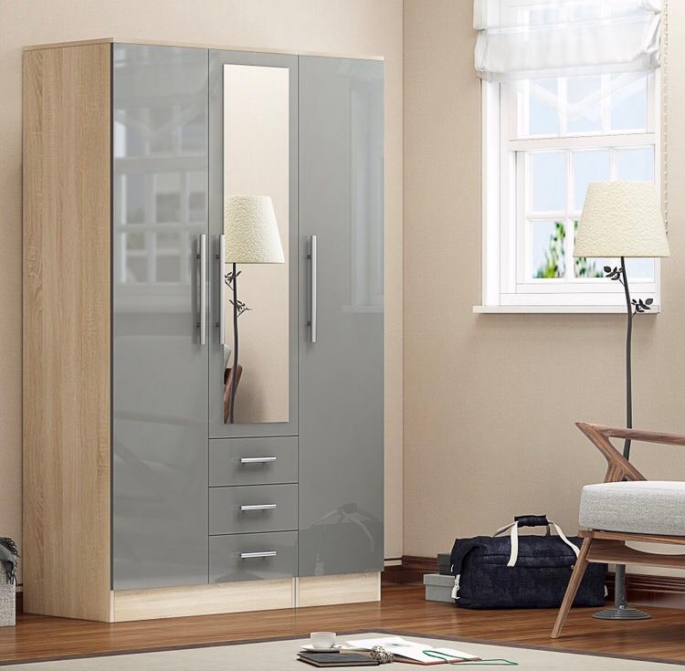 Combi Mirrored Wardrobe High Gloss