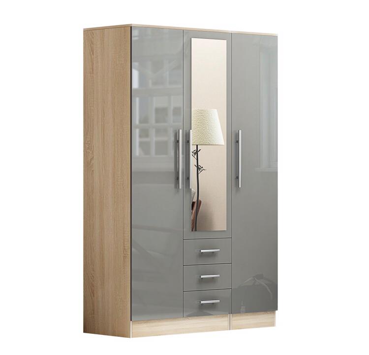 Combi Mirrored Wardrobe High Gloss