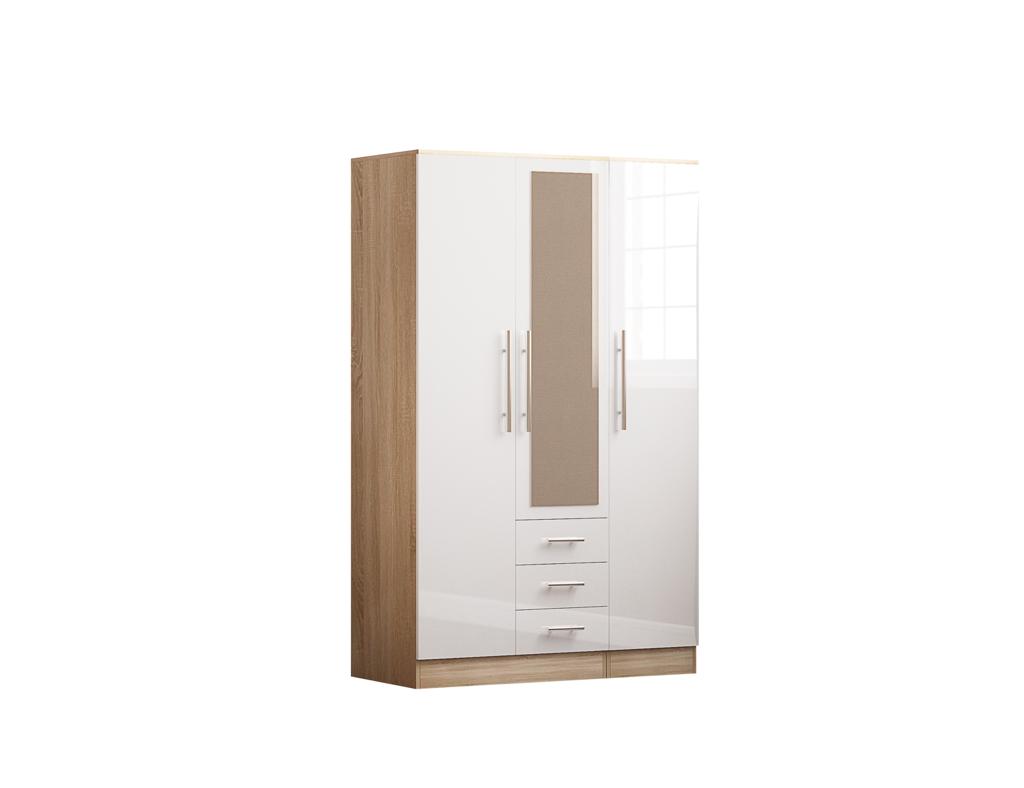 Combi Mirrored Wardrobe High Gloss