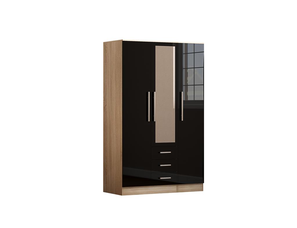 Combi Mirrored Wardrobe High Gloss