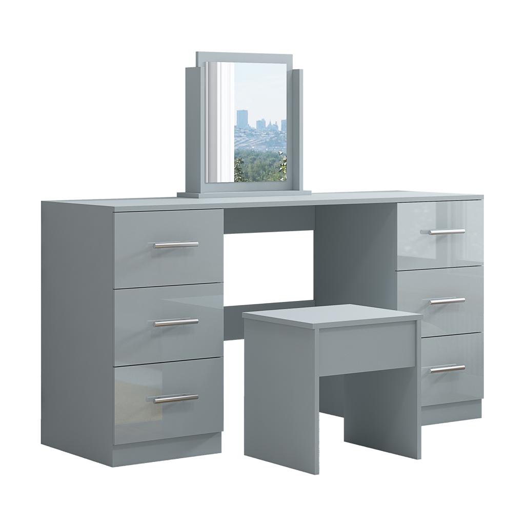 gloss grey dressing table Danbury 3-Drawer Makeup Vanity & Stool Set Grey High Gloss
