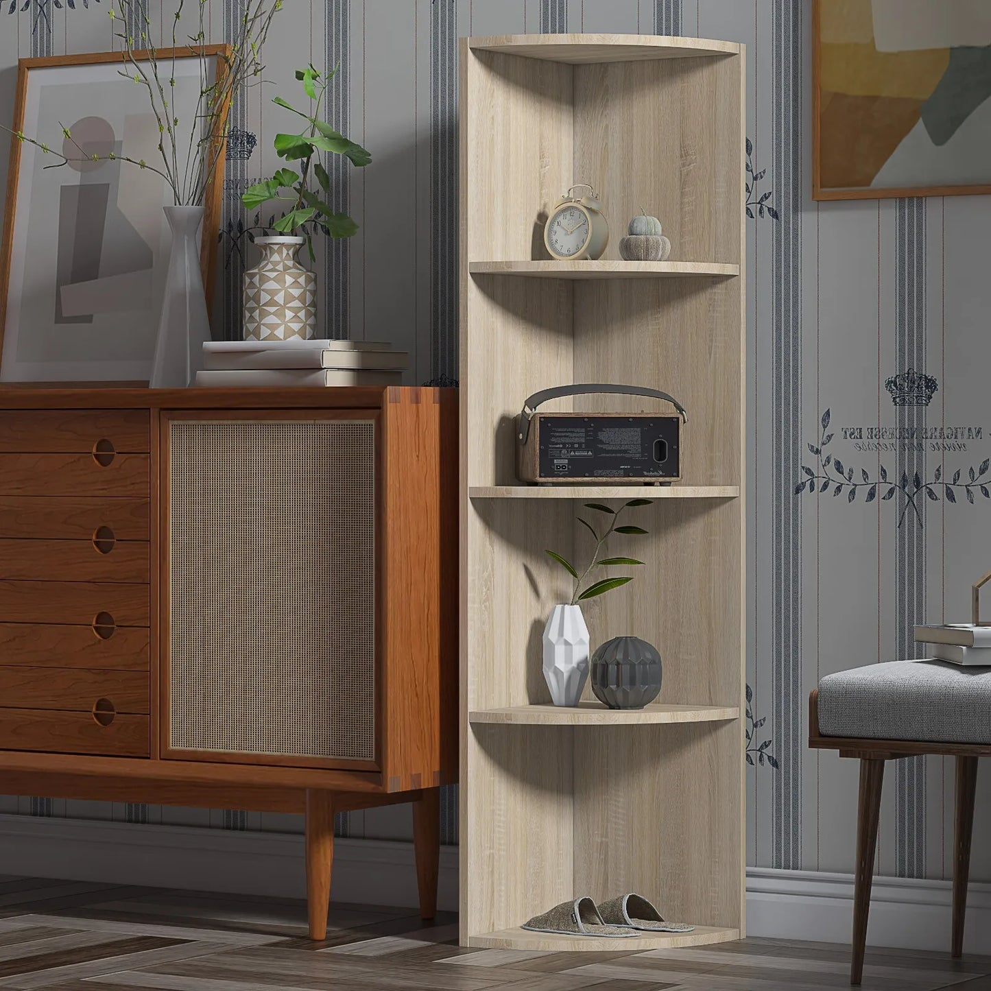 Modern Corner Wooden Bookshelf 4 Tier